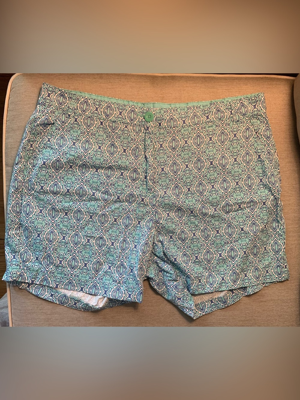 Caribbean Joe Aqua and Navy Geometric Print Cotton Shorts